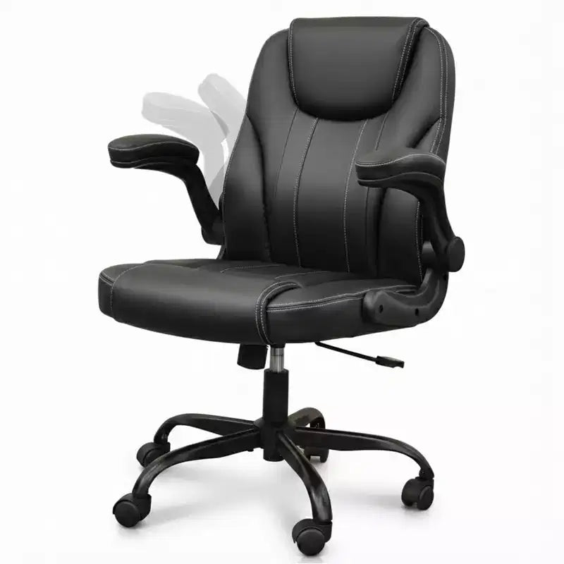 Sedia da ufficio ergonomica Pinmoco con cuscino a doppio strato, sedia da gaming con ruote e braccioli ribaltabili, in pelle PU