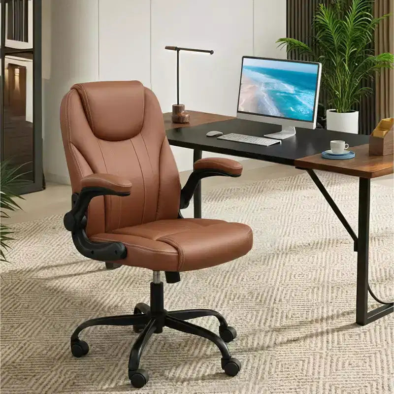 Sedia da ufficio ergonomica Pinmoco con cuscino a doppio strato, sedia da gaming con ruote e braccioli ribaltabili, in pelle PU