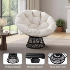 Poltrona Papasan da 37 pollici Ergonomica in Rattan con Cuscino Extra Spesso, Base Girevole a 360° in Acciaio Resistente per Soggiorno, Camera da Letto, Angolo Lettura