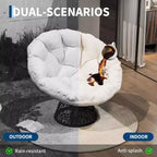 Poltrona Papasan da 37 pollici Ergonomica in Rattan con Cuscino Extra Spesso, Base Girevole a 360° in Acciaio Resistente per Soggiorno, Camera da Letto, Angolo Lettura