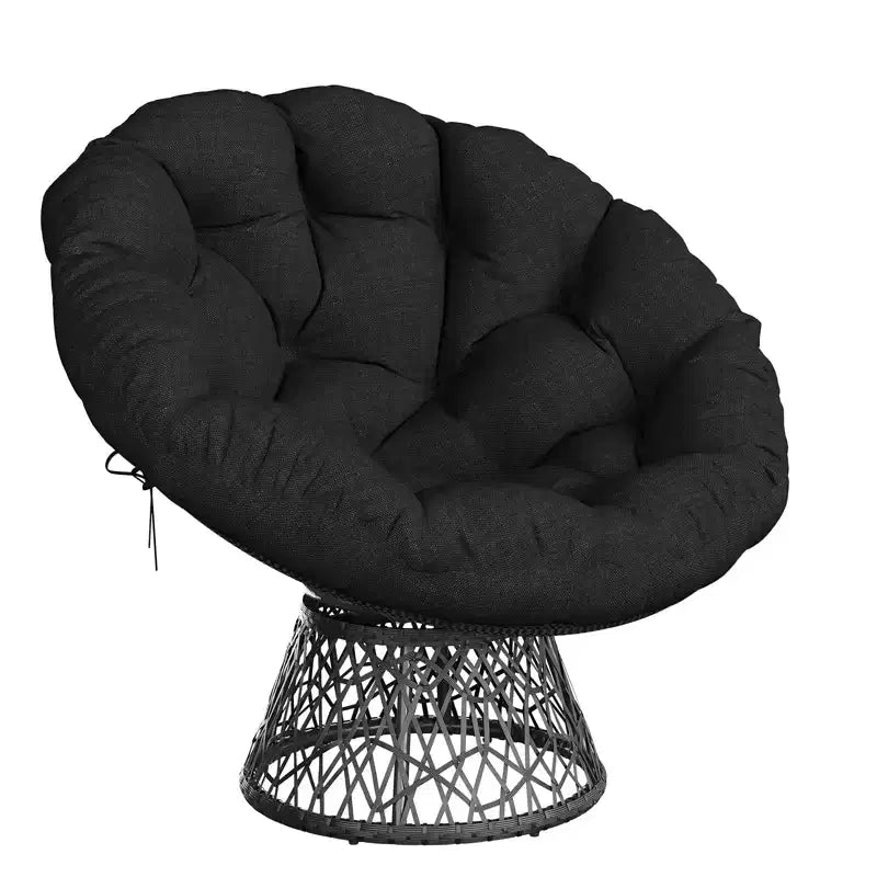 Poltrona Papasan da 37 pollici Ergonomica in Rattan con Cuscino Extra Spesso, Base Girevole a 360° in Acciaio Resistente per Soggiorno, Camera da Letto, Angolo Lettura