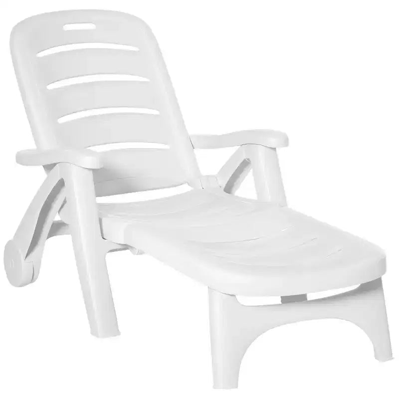Sdraio da esterno, sedia a sdraio regolabile su 5 livelli con ruote, lettino prendisole pieghevole per piscina, spiaggia, patio, giardino, bianco