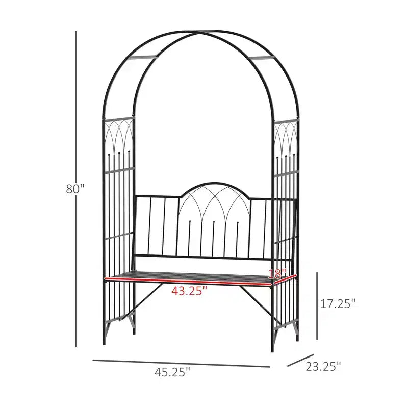 Arco a Traliccio in Metallo per Piante Rampicanti con Panchina da Giardino, per Uva e Viti, Decorazione per Patio Esterno Intrecciata con Seduta Decorativa e Consigli, Nero