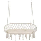 2-Person Hammock Chair Macrame Swing with Soft Cushion, Hanging Cotton Rope Chair for Indoor Outdoor Home Patio Backyard, White