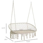 2-Person Hammock Chair Macrame Swing with Soft Cushion, Hanging Cotton Rope Chair for Indoor Outdoor Home Patio Backyard, White