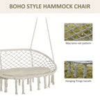 2-Person Hammock Chair Macrame Swing with Soft Cushion, Hanging Cotton Rope Chair for Indoor Outdoor Home Patio Backyard, White