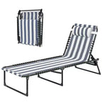 Sedia da piscina sdraio pieghevole con schienale reclinabile in 4 posizioni, cuscino, rete traspirante e seduta a elastici, blu e bianco