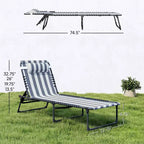 2 Folding Chaise Lounge Pool Chairs with 4-Position Reclining Back, Pillow, Breathable Mesh & Bungee Seat, Blue White