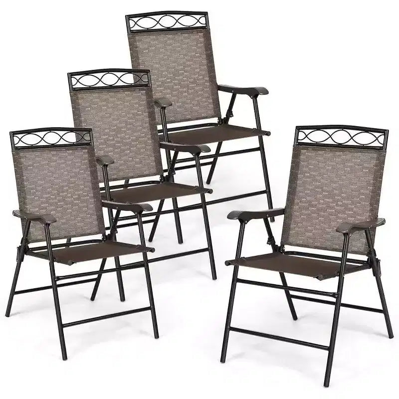 Gymax 2PC/4PC Foldable Patio Sling Chairs with Armrests - Portable Dining Chair Set