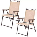 Gymax 2PC Outdoor Folding Sling-Back Chairs for Camping Decks Gardens Pools and Beaches Black/Beige