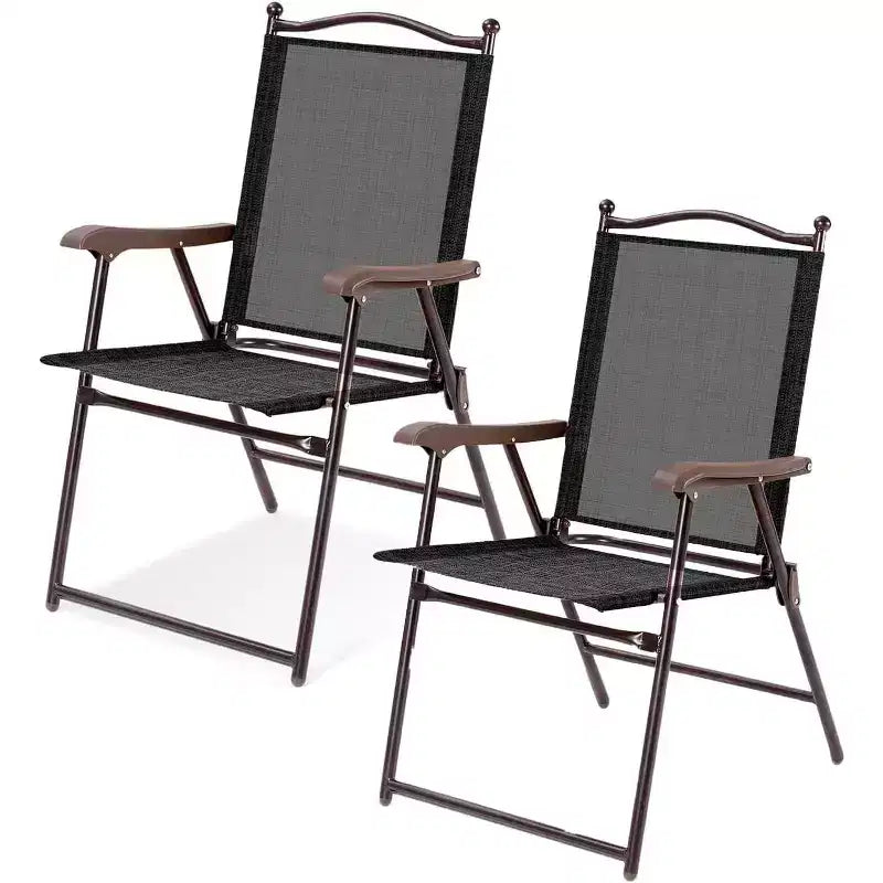 Gymax Sedie Pieghevoli Reclinabili da Esterno, Set da 2 Pezzi, per Campeggio, Terrazze, Giardini, Piscine e Spiagge, Nero/Beige