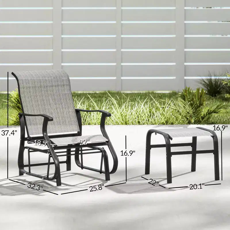 Dondolo da esterno con pouf, set di sedie a dondolo da patio con schienale alto, seduta ampia per portico, giardino, cortile