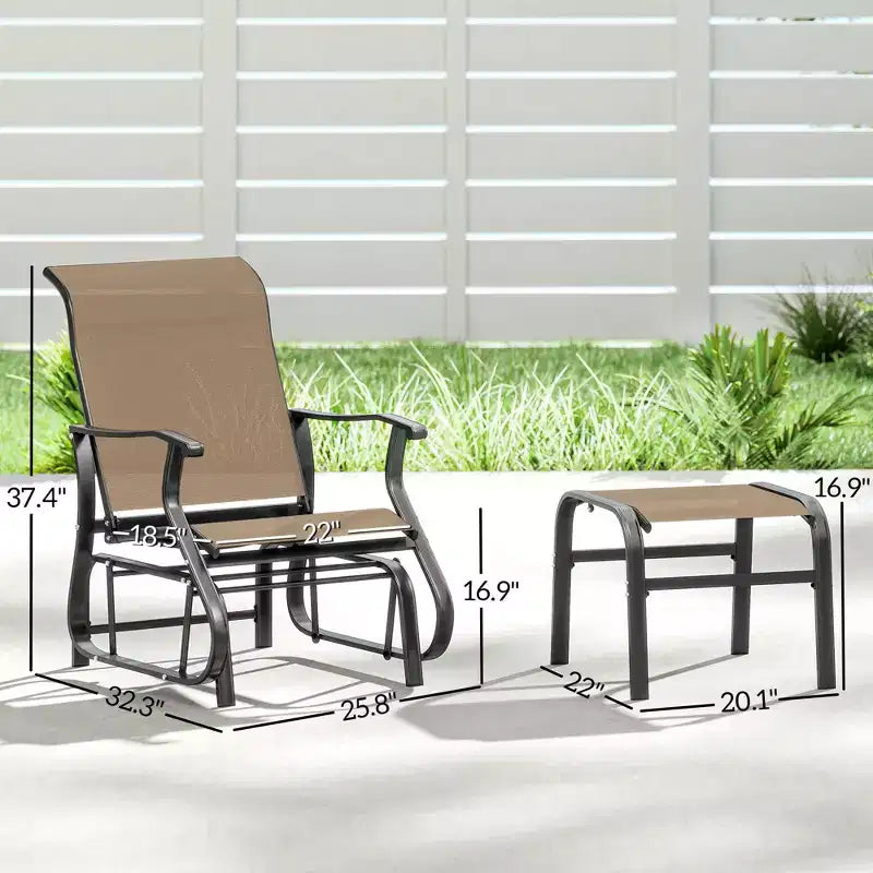 Dondolo da esterno con pouf, set di sedie a dondolo da patio con schienale alto, seduta ampia per portico, giardino, cortile