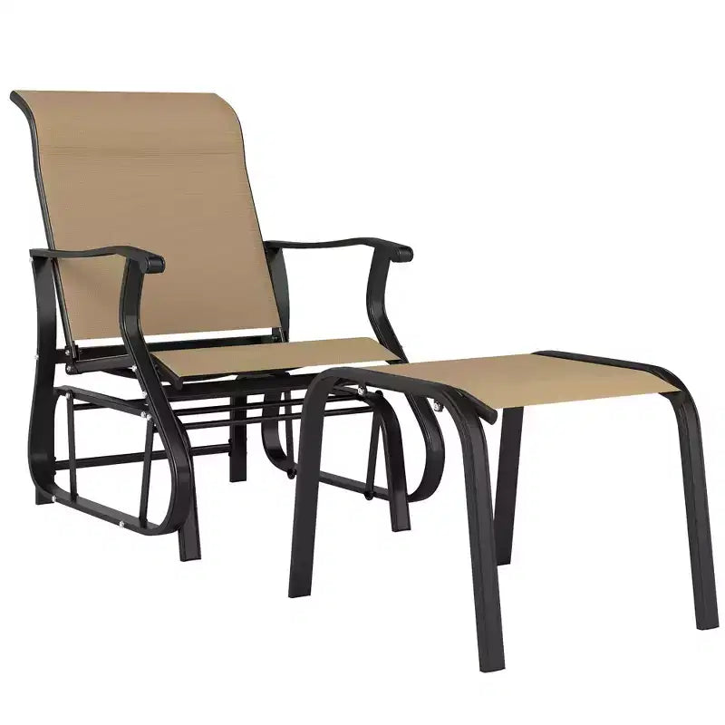 Dondolo da esterno con pouf, set di sedie a dondolo da patio con schienale alto, seduta ampia per portico, giardino, cortile