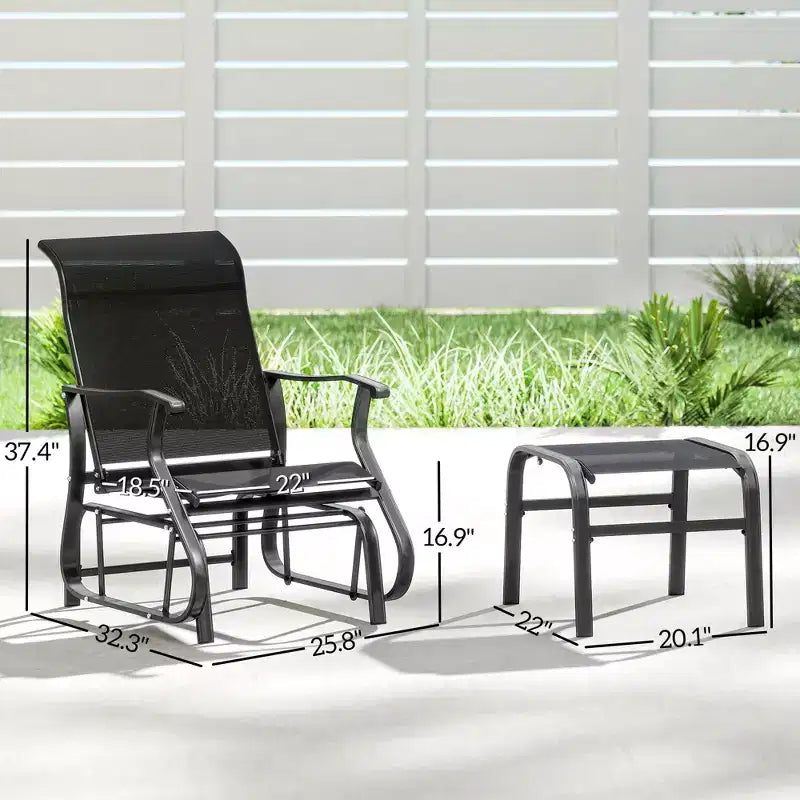 Dondolo da esterno con pouf, set di sedie a dondolo da patio con schienale alto, seduta ampia per portico, giardino, cortile