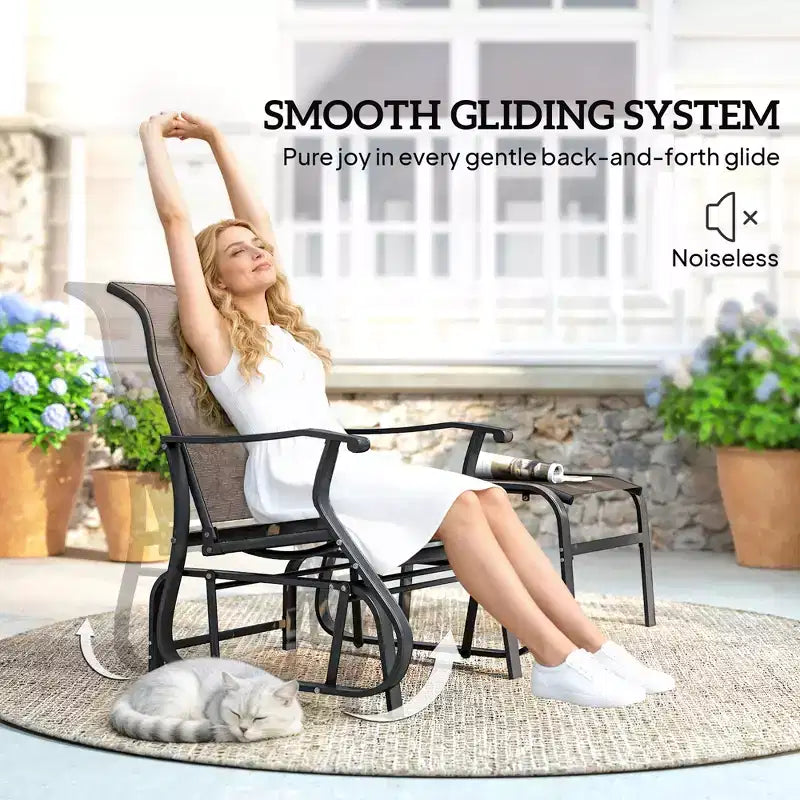 Dondolo da esterno con pouf, set di sedie a dondolo da patio con schienale alto, seduta ampia per portico, giardino, cortile