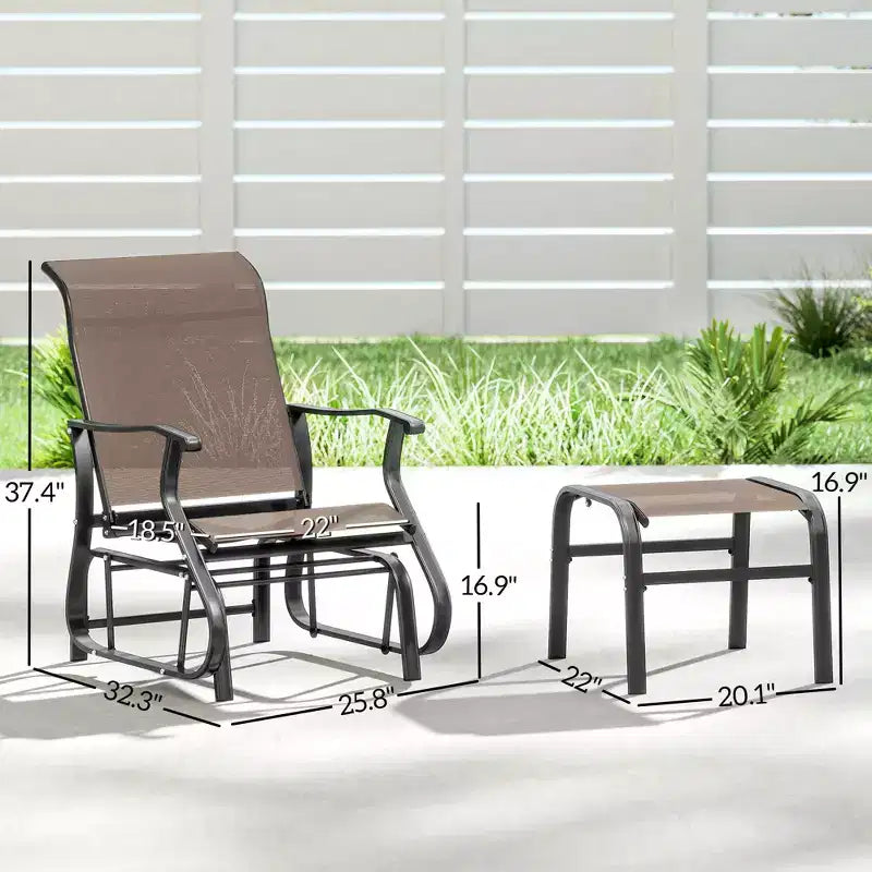 Dondolo da esterno con pouf, set di sedie a dondolo da patio con schienale alto, seduta ampia per portico, giardino, cortile