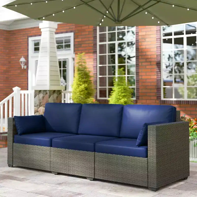 Patio Couch PE Wicker Deep Seating Outdoor Sofa with Removable Cushions, 3 Seater Rattan Sofa, Outdoor Furniture for Balcony, Deck, Garden