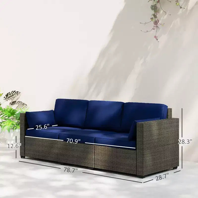 Patio Couch PE Wicker Deep Seating Outdoor Sofa with Removable Cushions, 3 Seater Rattan Sofa, Outdoor Furniture for Balcony, Deck, Garden