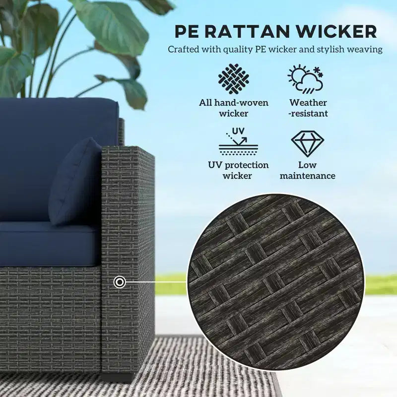 Patio Couch PE Wicker Deep Seating Outdoor Sofa with Removable Cushions, 3 Seater Rattan Sofa, Outdoor Furniture for Balcony, Deck, Garden