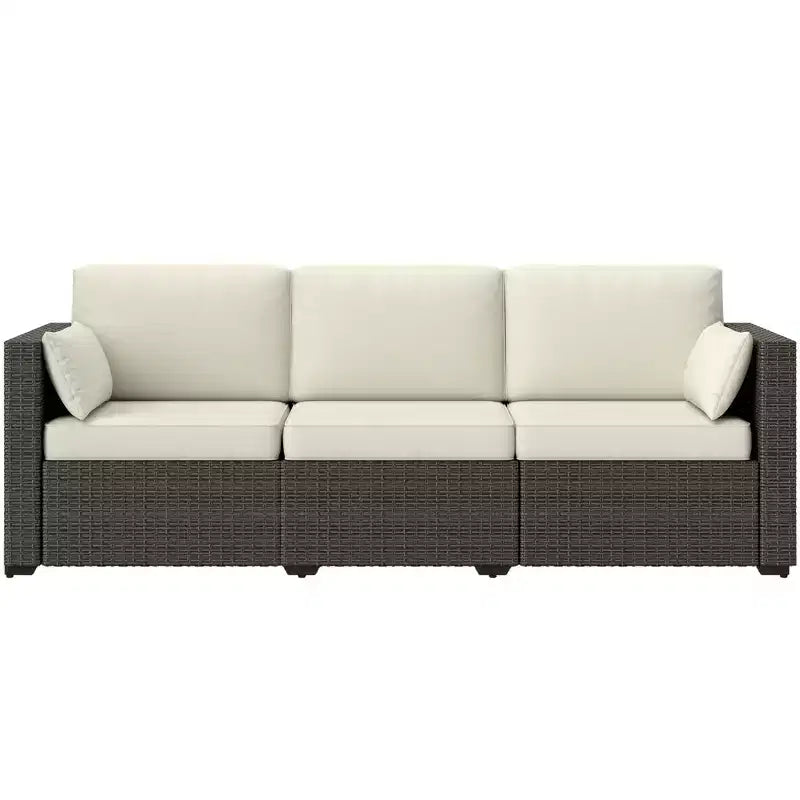 Patio Couch PE Wicker Deep Seating Outdoor Sofa with Removable Cushions, 3 Seater Rattan Sofa, Outdoor Furniture for Balcony, Deck, Garden