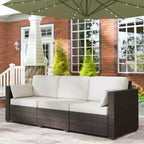 Patio Couch PE Wicker Deep Seating Outdoor Sofa with Removable Cushions, 3 Seater Rattan Sofa, Outdoor Furniture for Balcony, Deck, Garden