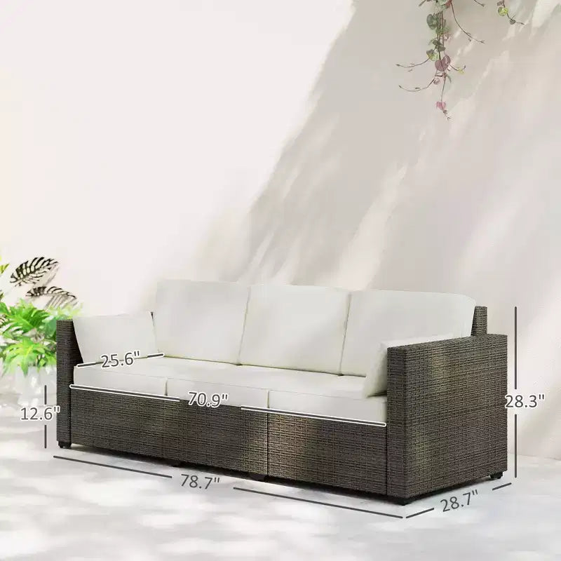 Patio Couch PE Wicker Deep Seating Outdoor Sofa with Removable Cushions, 3 Seater Rattan Sofa, Outdoor Furniture for Balcony, Deck, Garden