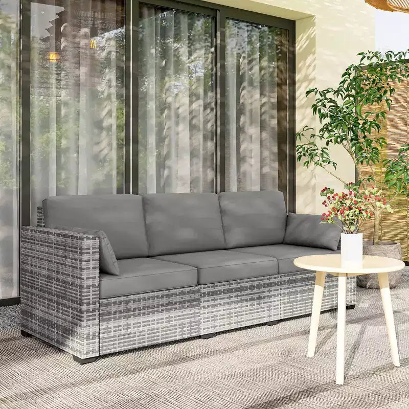 Patio Couch PE Wicker Deep Seating Outdoor Sofa with Removable Cushions, 3 Seater Rattan Sofa, Outdoor Furniture for Balcony, Deck, Garden