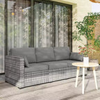 Patio Couch PE Wicker Deep Seating Outdoor Sofa with Removable Cushions, 3 Seater Rattan Sofa, Outdoor Furniture for Balcony, Deck, Garden