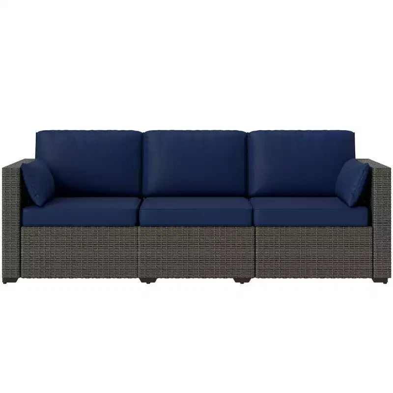 Divano da patio in PE vimini profondo con cuscini rimovibili, divano in rattan a 3 posti, mobili da esterno per balcone, ponte, giardino