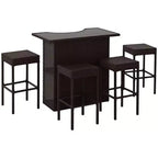 5 Pcs Rattan Wicker Bar Set, High Top Outdoor Table and Chairs, Bar Height Patio Set with Glass Table Top 2 Tier Storage Shelf,for Garden