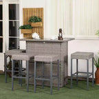 5 Pcs Rattan Wicker Bar Set, High Top Outdoor Table and Chairs, Bar Height Patio Set with Glass Table Top 2 Tier Storage Shelf,for Garden