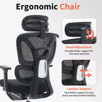 Sedia da Ufficio Ergonomica in Rete per Ufficio Domestico, Studio, Gaming  Supporto Lombare Regolabile, Braccioli 3D, Poggiatesta e Poggiapiedi  Rete Traspirante Nera, Telaio Nero