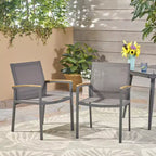 Set of 2 Outdoor Dining Chair Patio Accent Chair Aluminum Patio Seat Armchair, All-Weather Design, Gray - ModernLuxe
