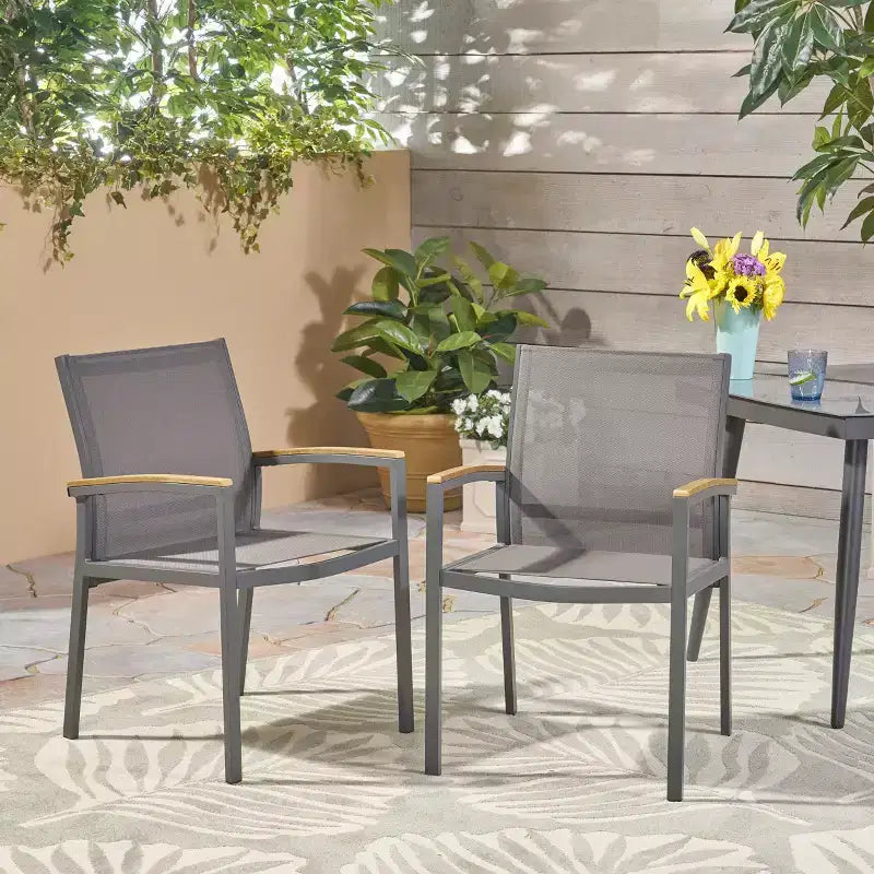 Set of 2 Outdoor Dining Chair Patio Accent Chair Aluminum Patio Seat Armchair, All-Weather Design, Gray - ModernLuxe