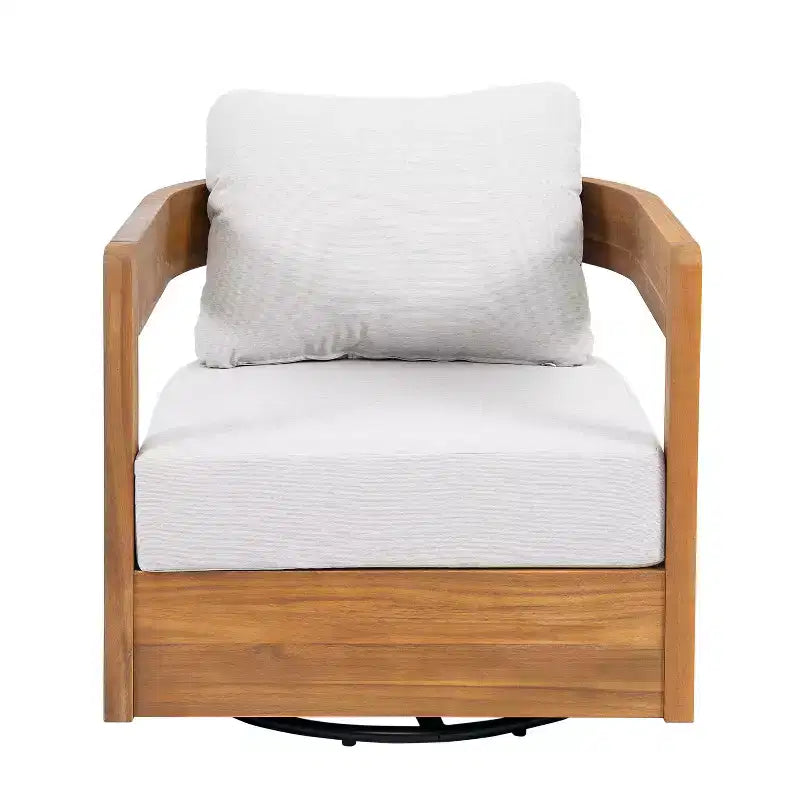 ModernLuxe Outdoor Swivel Accent Chair, Patio Club Chair with Thick Cushions, Modern Swivel Armchair, Acacia Wood Frame