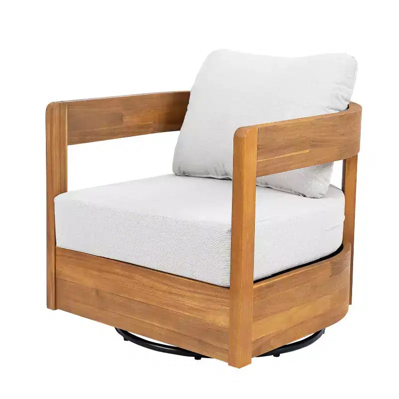 ModernLuxe Outdoor Swivel Accent Chair, Patio Club Chair with Thick Cushions, Modern Swivel Armchair, Acacia Wood Frame