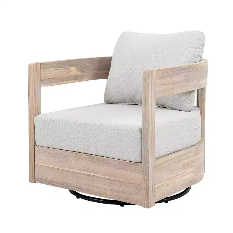 ModernLuxe Outdoor Swivel Accent Chair, Patio Club Chair with Thick Cushions, Modern Swivel Armchair, Acacia Wood Frame