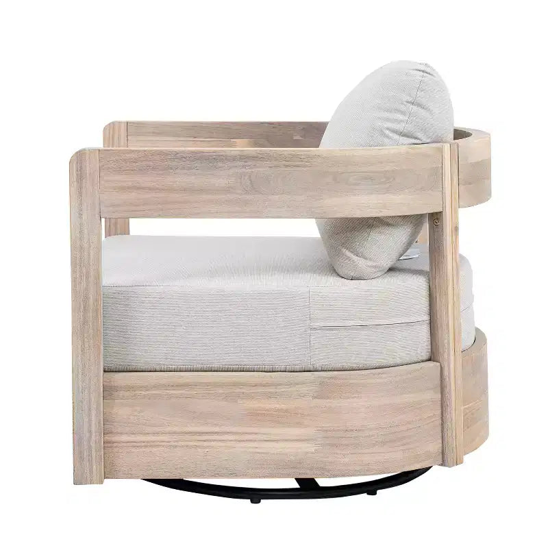 ModernLuxe Outdoor Swivel Accent Chair, Patio Club Chair with Thick Cushions, Modern Swivel Armchair, Acacia Wood Frame