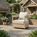 ModernLuxe Outdoor Swivel Accent Chair, Patio Club Chair with Thick Cushions, Modern Swivel Armchair, Acacia Wood Frame