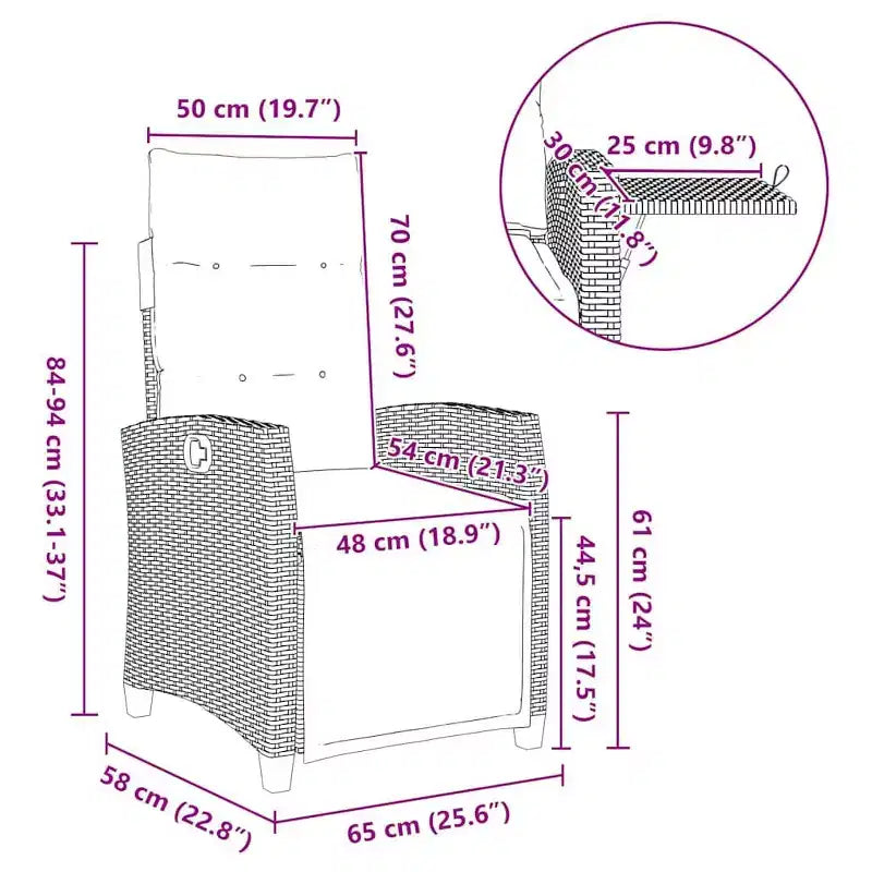 vidaXL Sdraio da giardino reclinabile in polyrattan con tavolino laterale