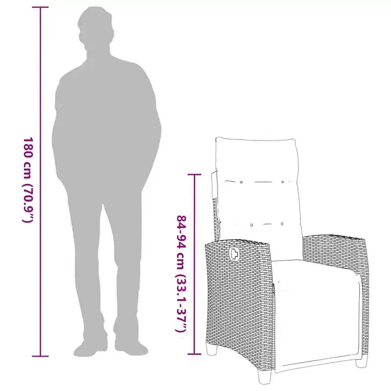 vidaXL Sdraio da giardino reclinabile in polyrattan con tavolino laterale