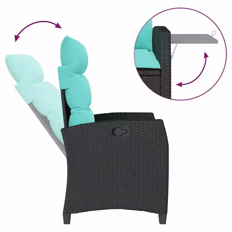 vidaXL Sdraio da giardino reclinabile in polyrattan con tavolino laterale