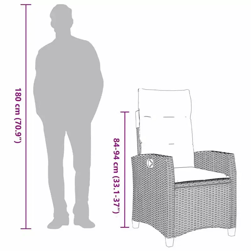 vidaXL Sdraio da giardino reclinabile in polyrattan con tavolino laterale