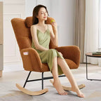 Nursery Glider Rocker Chair  Teddy Fabric, High Back with Head Support, Brown Accent Rocking Chair for Bedroom or Living Room
