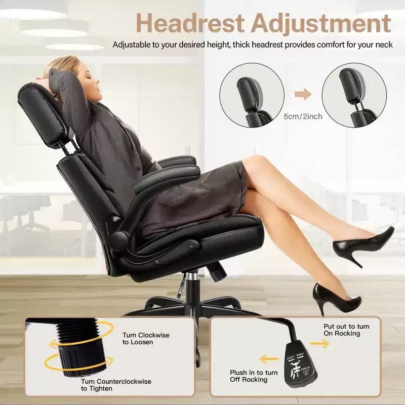 KERDOM Executive Leather Office Chair, Ergonomic Office Chair High Back Lumbar Support with Padded Armrests