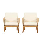 Christopher Knight Home Matthieu Modern Acacia Wood Patio Club Chairs with Cushion and Rope Detail (Set of 2)
