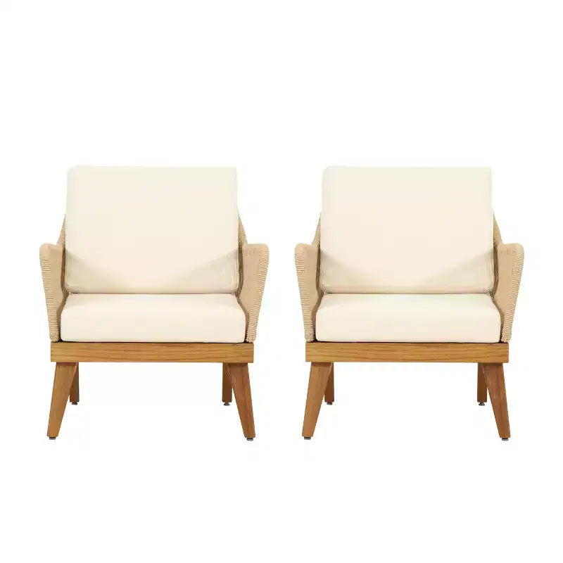 Christopher Knight Home Matthieu Modern Acacia Wood Patio Club Chairs with Cushion and Rope Detail (Set of 2)