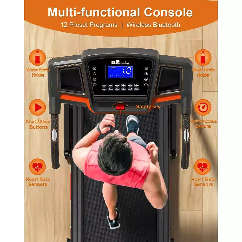 Tapis Roulant Pieghevole Inclinato a 3 Livelli Redliro per la Casa, Tapis Roulant con Altoparlanti Bluetooth, Compatto con Capacità di 150 kg
