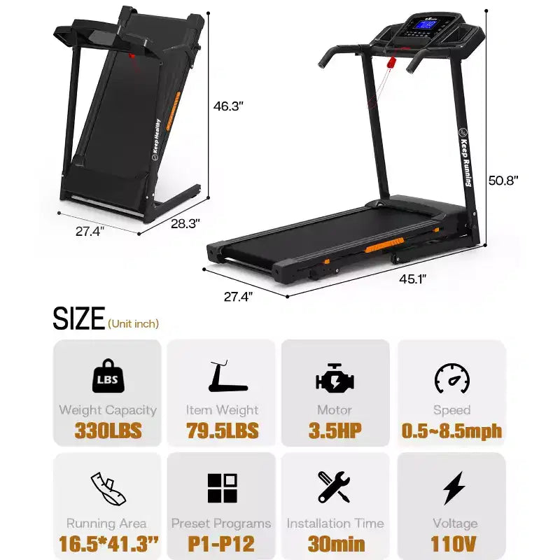 Tapis Roulant Pieghevole Inclinato a 3 Livelli Redliro per la Casa, Tapis Roulant con Altoparlanti Bluetooth, Compatto con Capacità di 150 kg